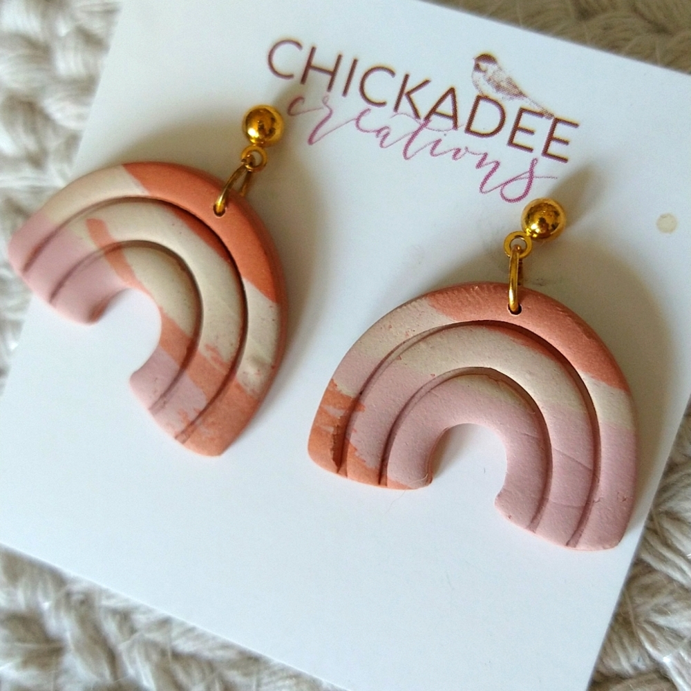 NWT Chickadee Creations Clay Neutral Boho Rainbow Earrings - Picture 2 of 6
